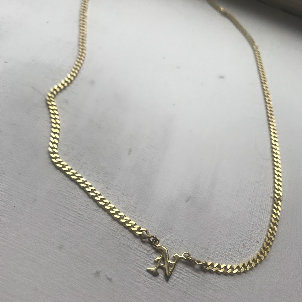 Gold filled Old English Initial Plate Necklace